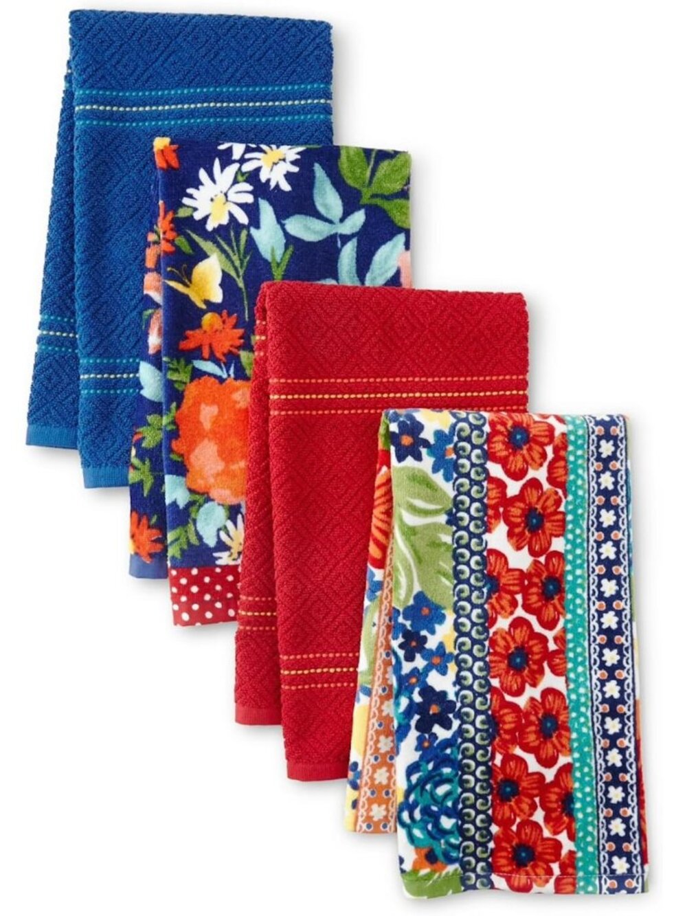 The Woman Pioneer Home Blue Red 4 Piece Cotton Sweet Romance Kitchen Towel Set